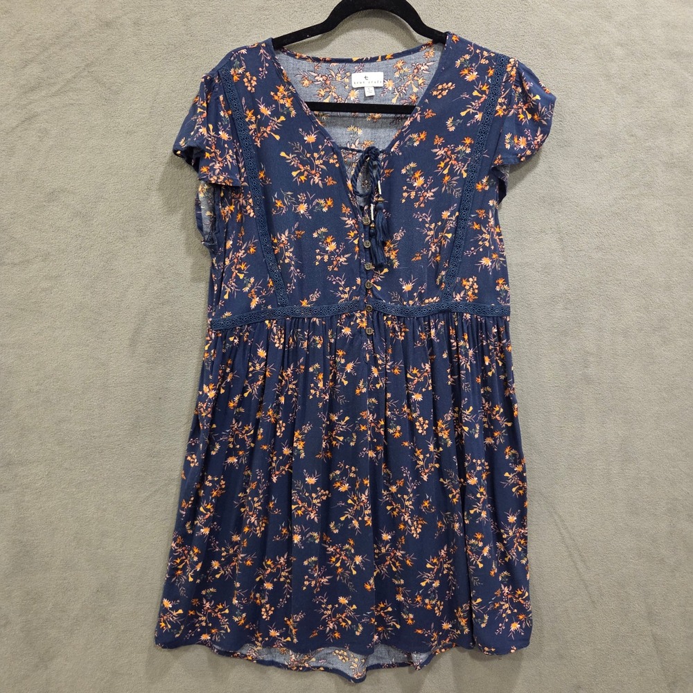 True Craft Floral Tassel Lace Mini‎ Dress Women's Size Large Boho Cottagecore